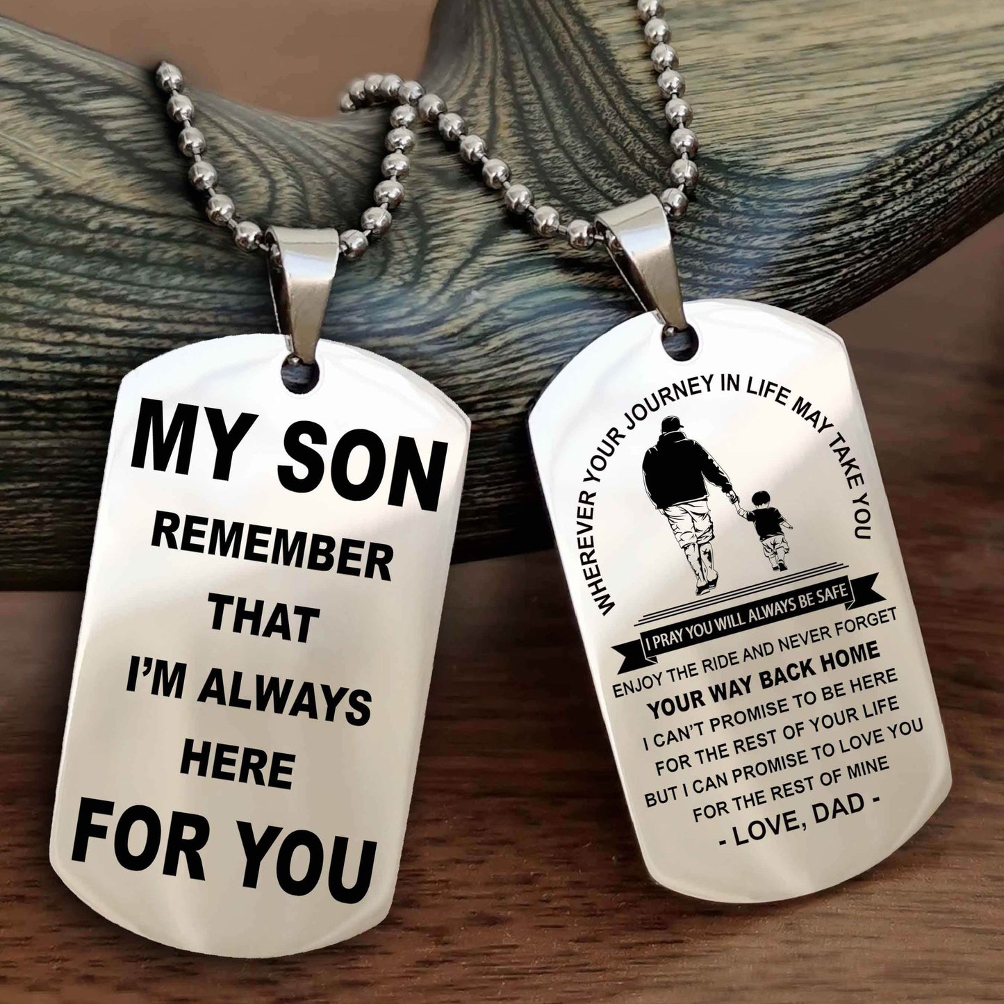 DRB Double Sided Dog Tag My Son Remember That I'm Always Here For You - Enjoy The Ride And Never Forget Your Way Back Home