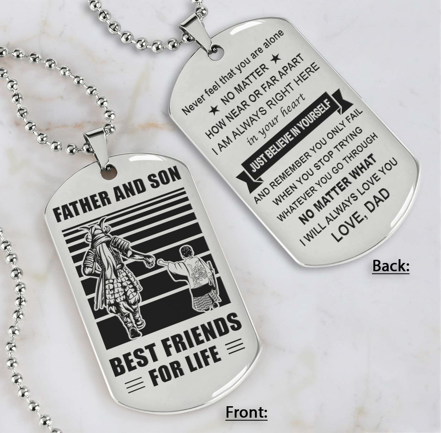 DRB Personalized Double Sided Dog Tag Father And Son Best Friends For Life - Just Believe In Yourself I Love You