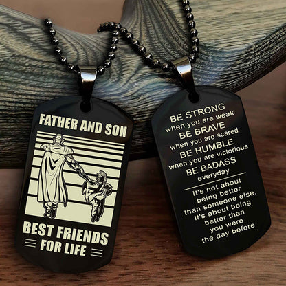DRB Personalized Double Sided Dog Tag Silver To My Son I Love You - Be Strong When You Are Weak Gift From Dad To Son