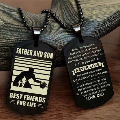 Sport Personalized Double Sided Dog Tag Father And Son Best Friend For Life - You Will Never Lose You Either Win Or Learn