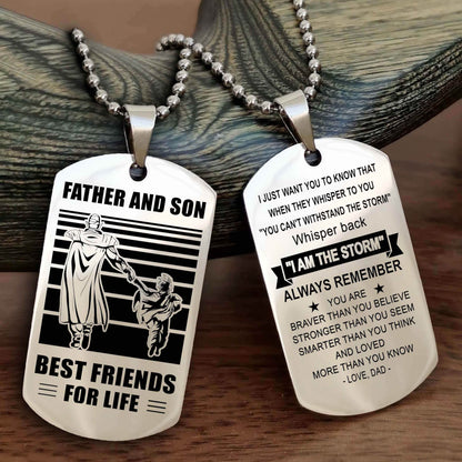 DRB Personalized Double Sided Dog Tag Silver To My Son I Love You - Whisper Back I'm The Storm