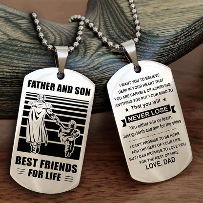 DRB Personalized Double Sided Dog Tag Silver To My Son I Love You - You Will Never Lose You Either Win Or Learn From Dad To Son