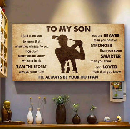 Personalized Sport Poster Canvas I'll Be Your No 1 Fan Mom To Son - Whisper Back I'm The Storm
