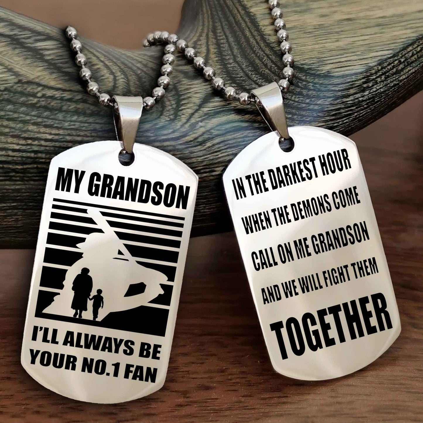 Sport Baseball Personalized Double Sided Dog Tag Granpa To Grandson I Will Always Be Your No 1 Fan - Call On Me Grandson We Will Fight Them Together