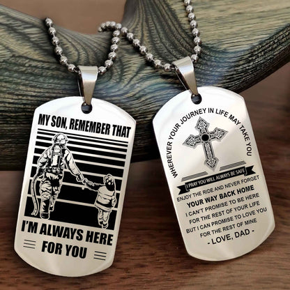 Knight Templar Cross Double Sided Dog Tag My Son Remember That - Gift For Son Enjoy The Ride Never Forget Your Way Back Home