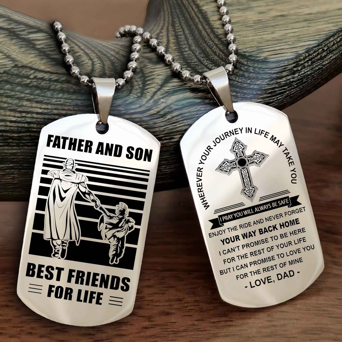 DRB Cross Double Sided Dog Tag Father And Son Best Friend For Life - Gift For Son Never Forget Your Way Back Home