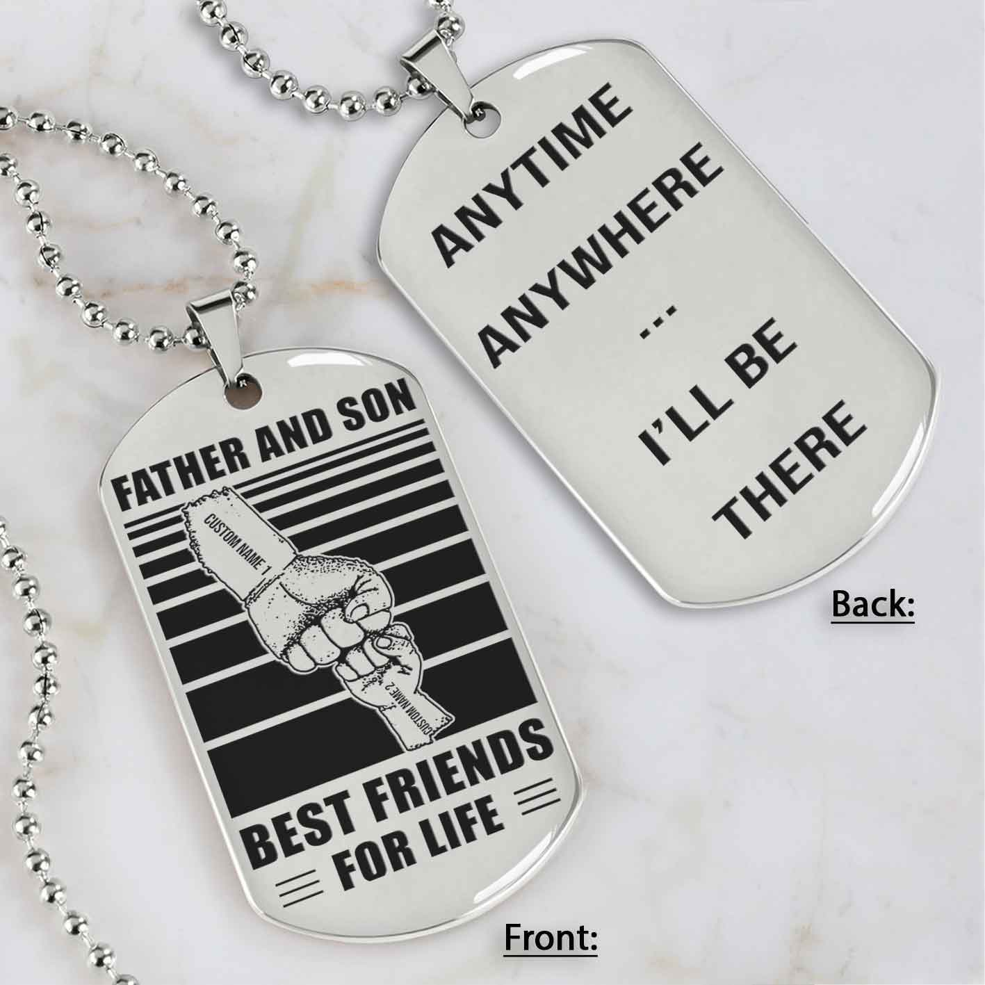 Family Fist Bump Team 2 Personalized Double Sided Dog Tag Father  And Son Best Friends For Life - Message on the back side