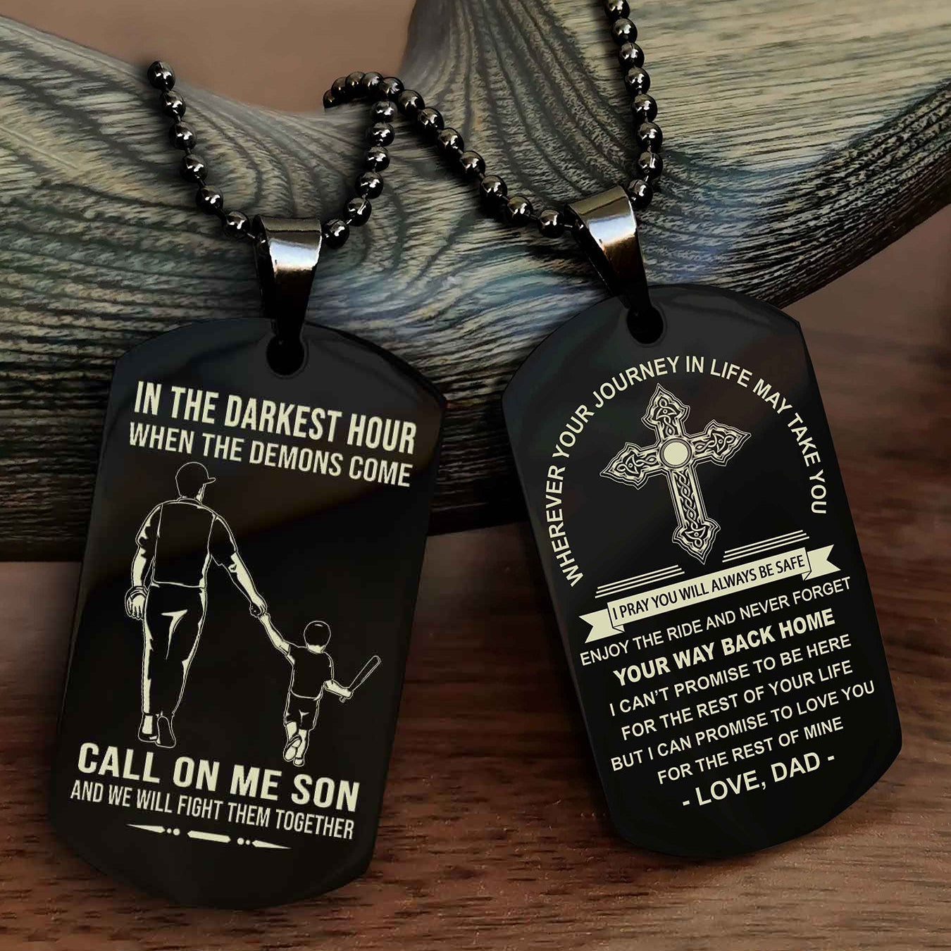 DRB Double Sided Cross Dog Tag Call On Me Son - Gift For Son From Dad Your Way Back Home