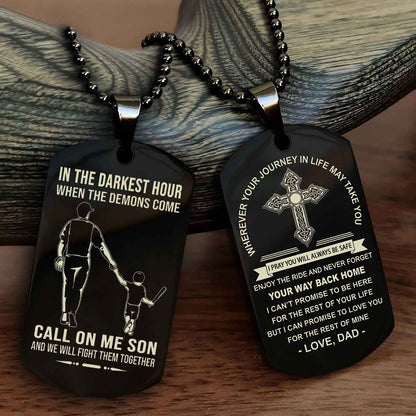 DRB Double Sided Cross Dog Tag Call On Me Son - Gift For Son From Dad Your Way Back Home