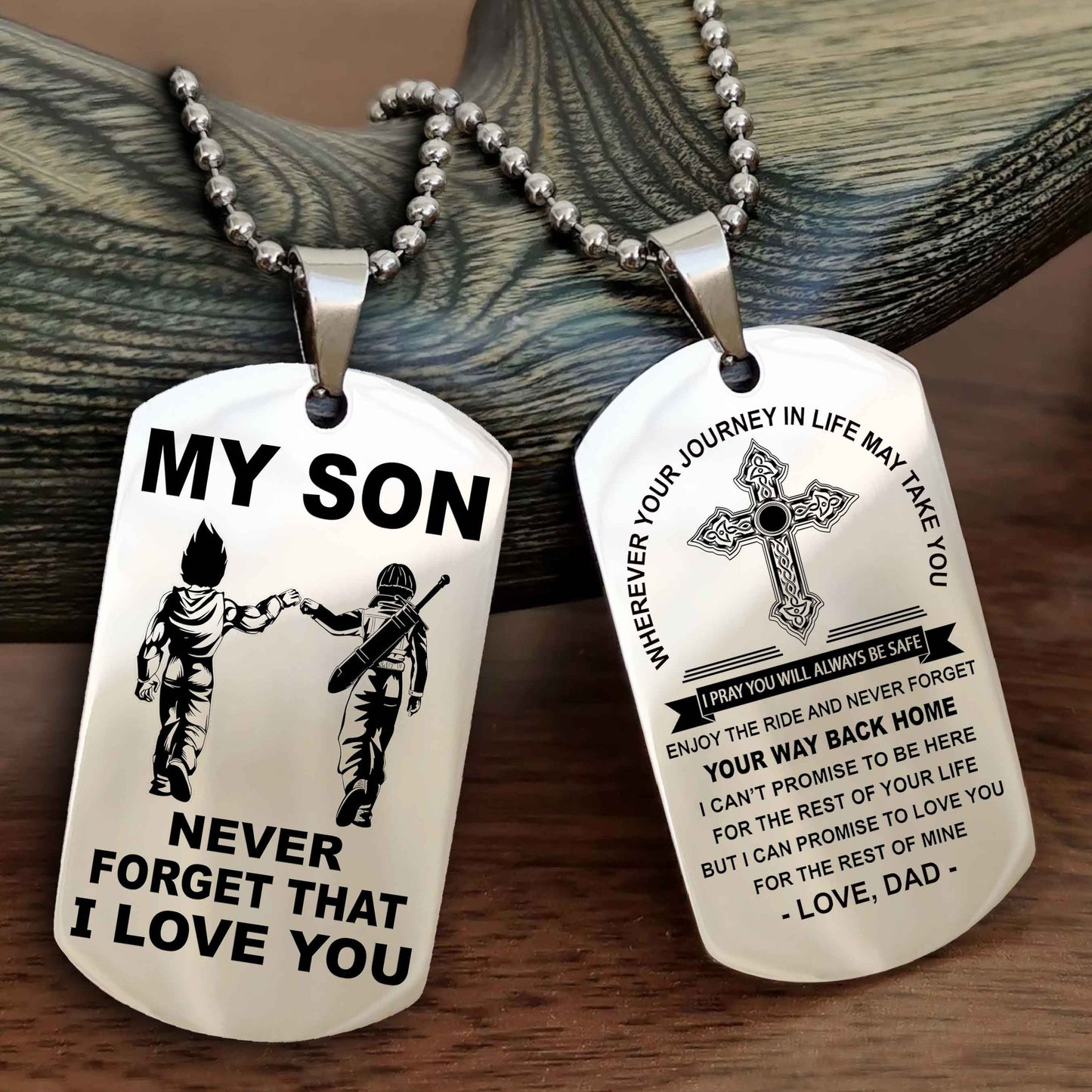 Knight Templar Cross Double Sided Dog Tag To My Son Never Forget That I Love You - Gift For Son Never Forget Your Way Back Home