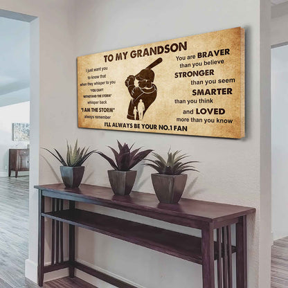 Personalized Sport Poster Canvas I'll Be Your No 1 Fan Grandpa To Grandson - Whisper Back I'm The Storm