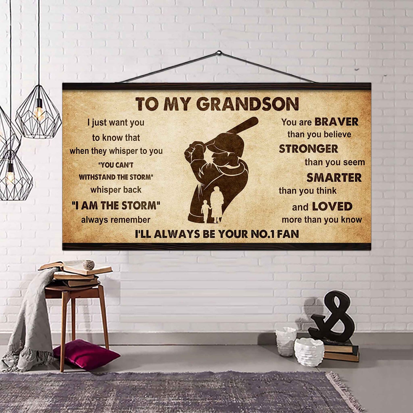 Personalized Sport Poster Canvas I'll Be Your No 1 Fan Grandma To Grandson - Whisper Back I'm The Storm
