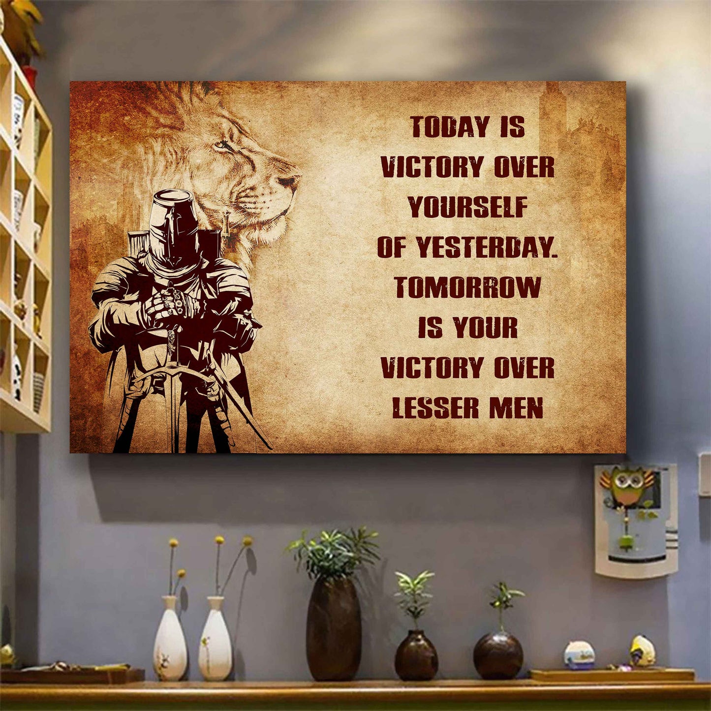 Knight Templar Poster Canvas Today Is Victory Over Yourself Of Yesterday Best Gift With Motivation Quotes