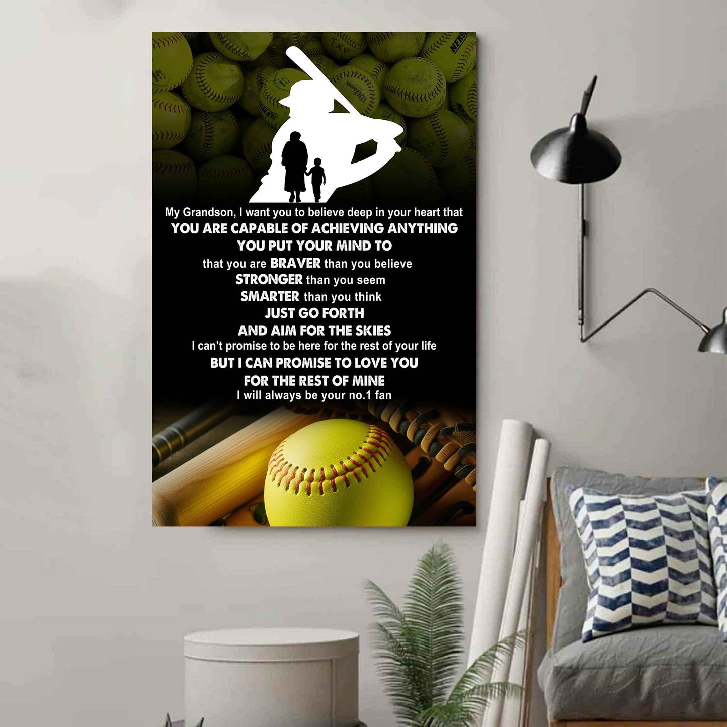 Sport Basketball Poster Canvas Grandma To Grandson - That You Are Braver Than You Believe You Are Capable Of I Will Always Your No 1 Fan