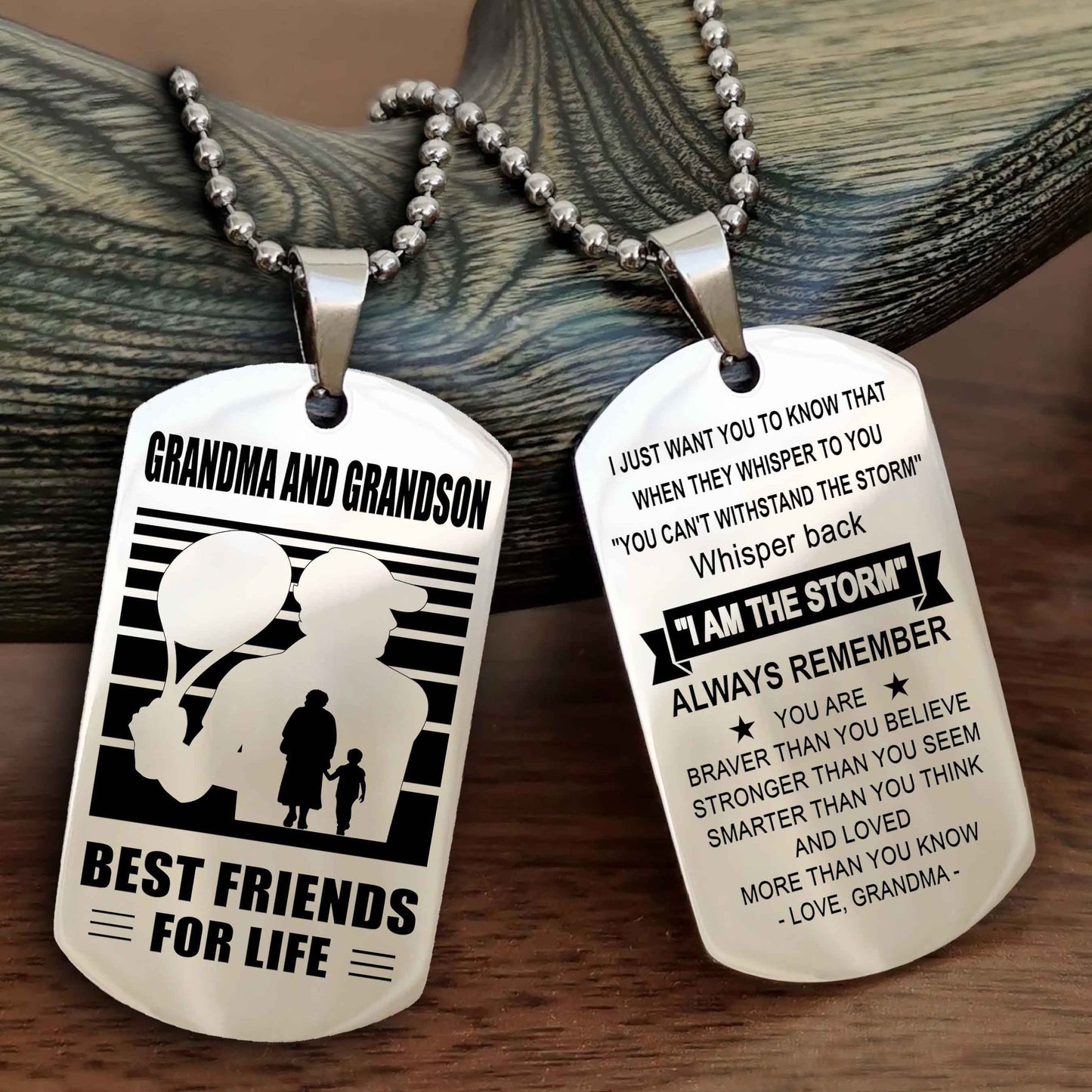 Sport Personalized Double Sided Dog Tag Grandpa And Grandson Best Friend For Life - Whisper Back I'm The Storm