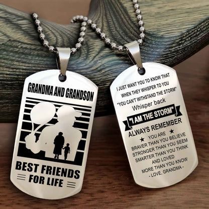 Sport Personalized Double Sided Dog Tag Grandpa And Grandson Best Friend For Life - Whisper Back I'm The Storm