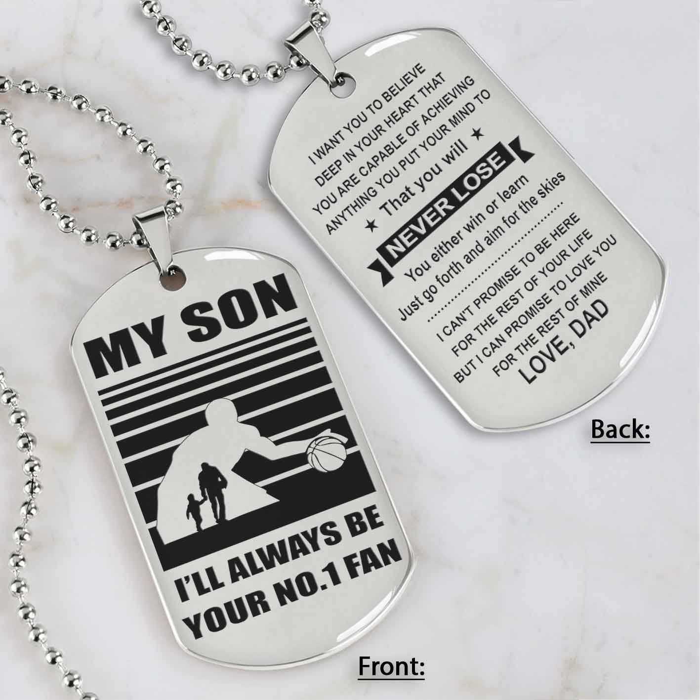 Sport Personalized Double Sided Dog Tag I Will Always Be Your No 1 Fan - You Will Never Lose Gift From Dad To Son