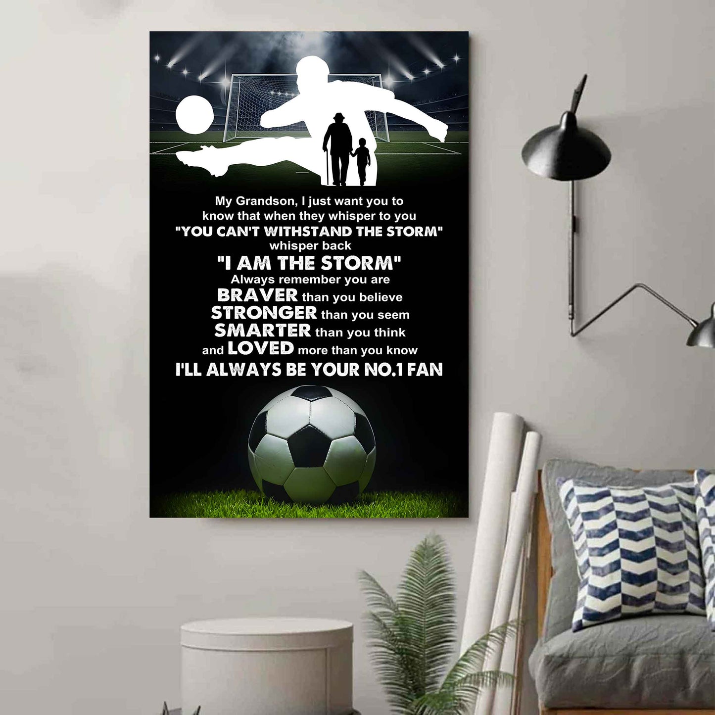 Baseball Poster Canvas Granpa To Grandson - Whisper Back I Am The Storm I Will Always Your No 1 Fan