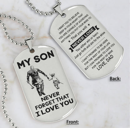 DRB Personalized Double Sided Dog Tag To My Son Never Forget That I Love You - You Will Never Lose You Either Win Or Learn