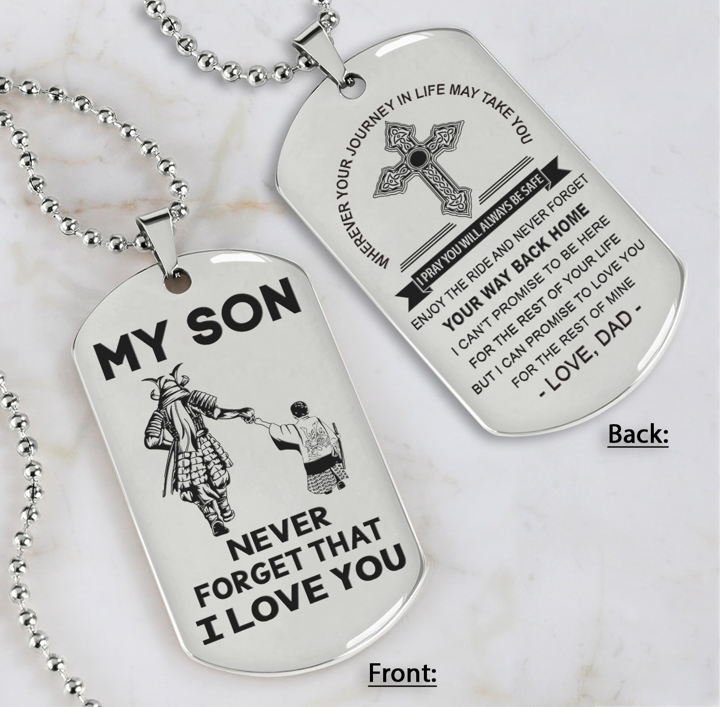Samurai customizable engraved dog tag, gifts from dad mom to son- Be the nice kid