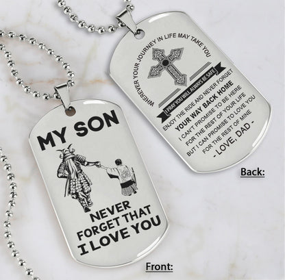 Samurai customizable engraved dog tag, gifts from dad mom to son- Be the nice kid
