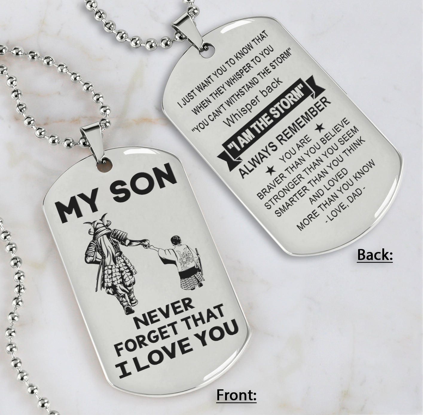 DRB Personalized Double Sided Dog Tag To My Son Never Forget That I Love You - Whisper Back I'm The Storm
