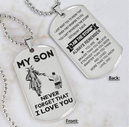 DRB Personalized Double Sided Dog Tag To My Son Never Forget That I Love You - Whisper Back I'm The Storm