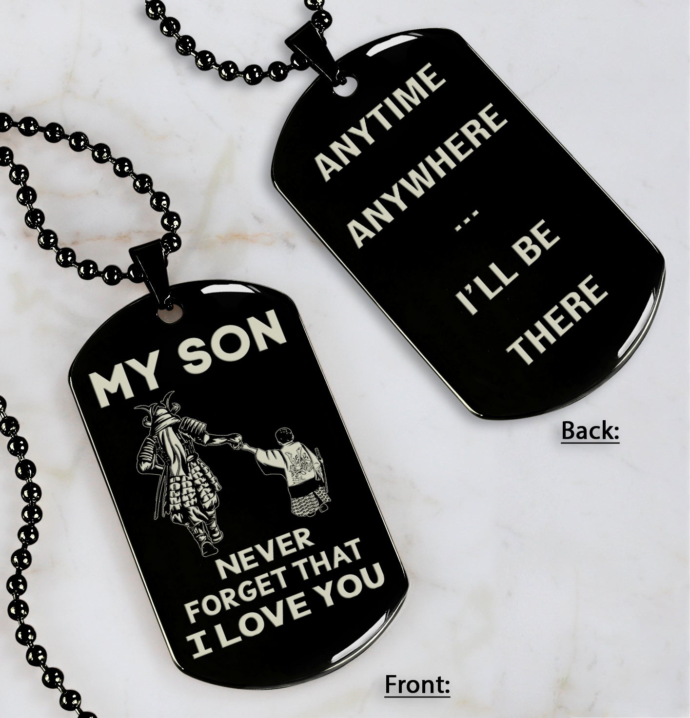 DRB Personalized Double Sided Dog Tag To My Son Never Forget That I Love You - Anytime Anywhere I Will Be There