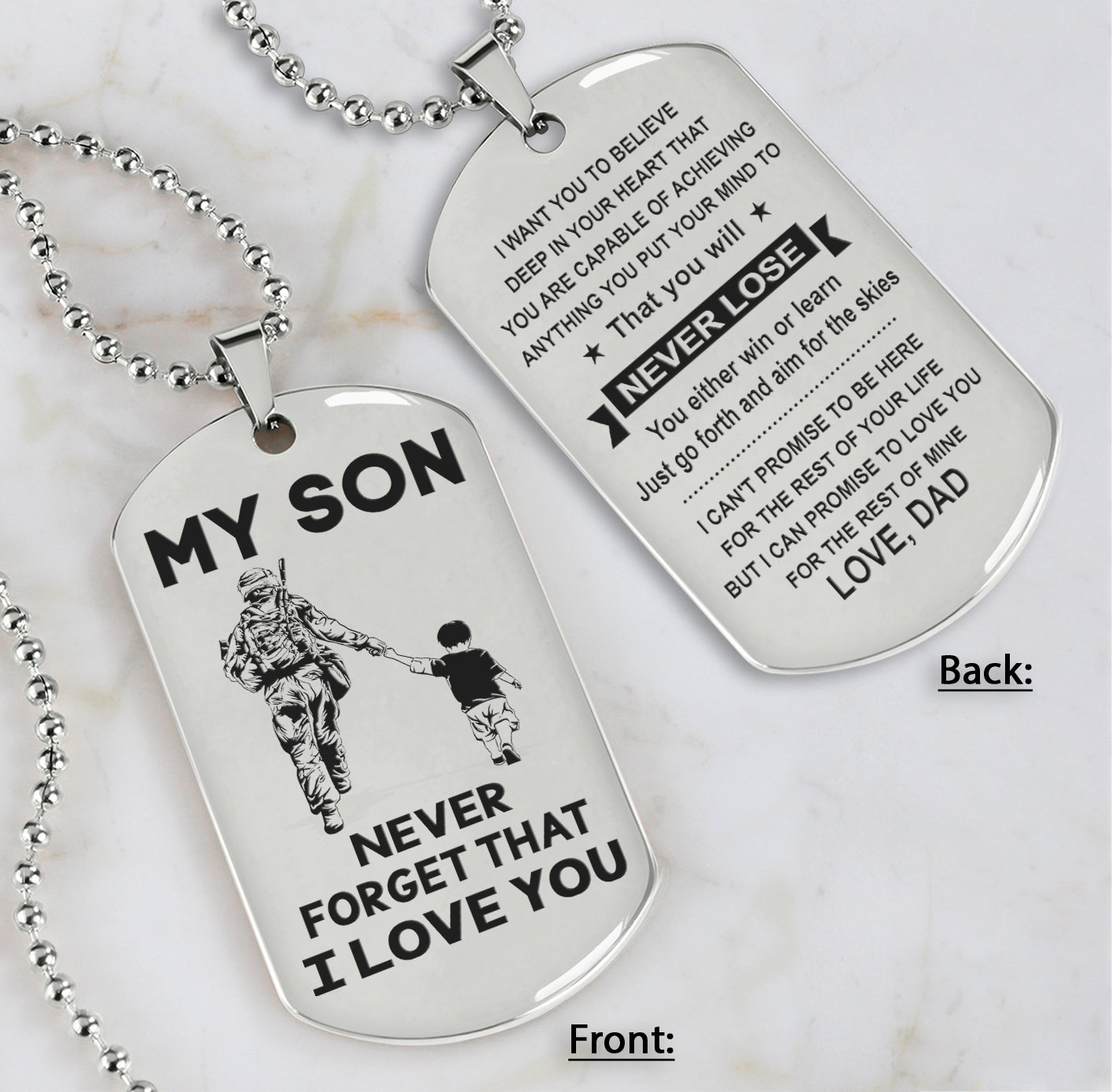 DRB Personalized Double Sided Dog Tag To My Son Never Forget That I Love You - You Will Never Lose You Either Win Or Learn