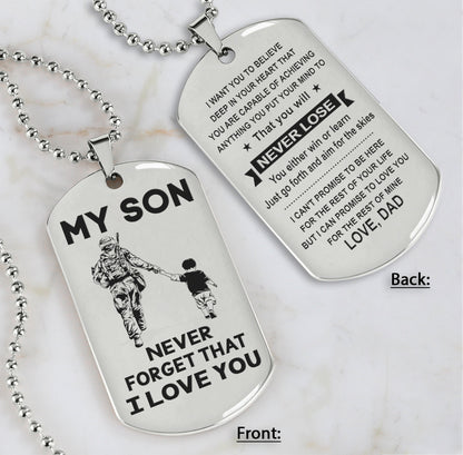 DRB Personalized Double Sided Dog Tag To My Son Never Forget That I Love You - You Will Never Lose You Either Win Or Learn