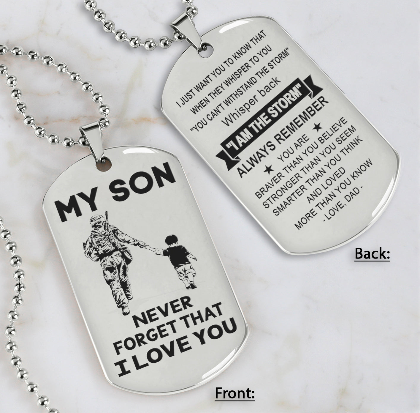 DRB Personalized Double Sided Dog Tag To My Son Never Forget That I Love You - Whisper Back I'm The Storm