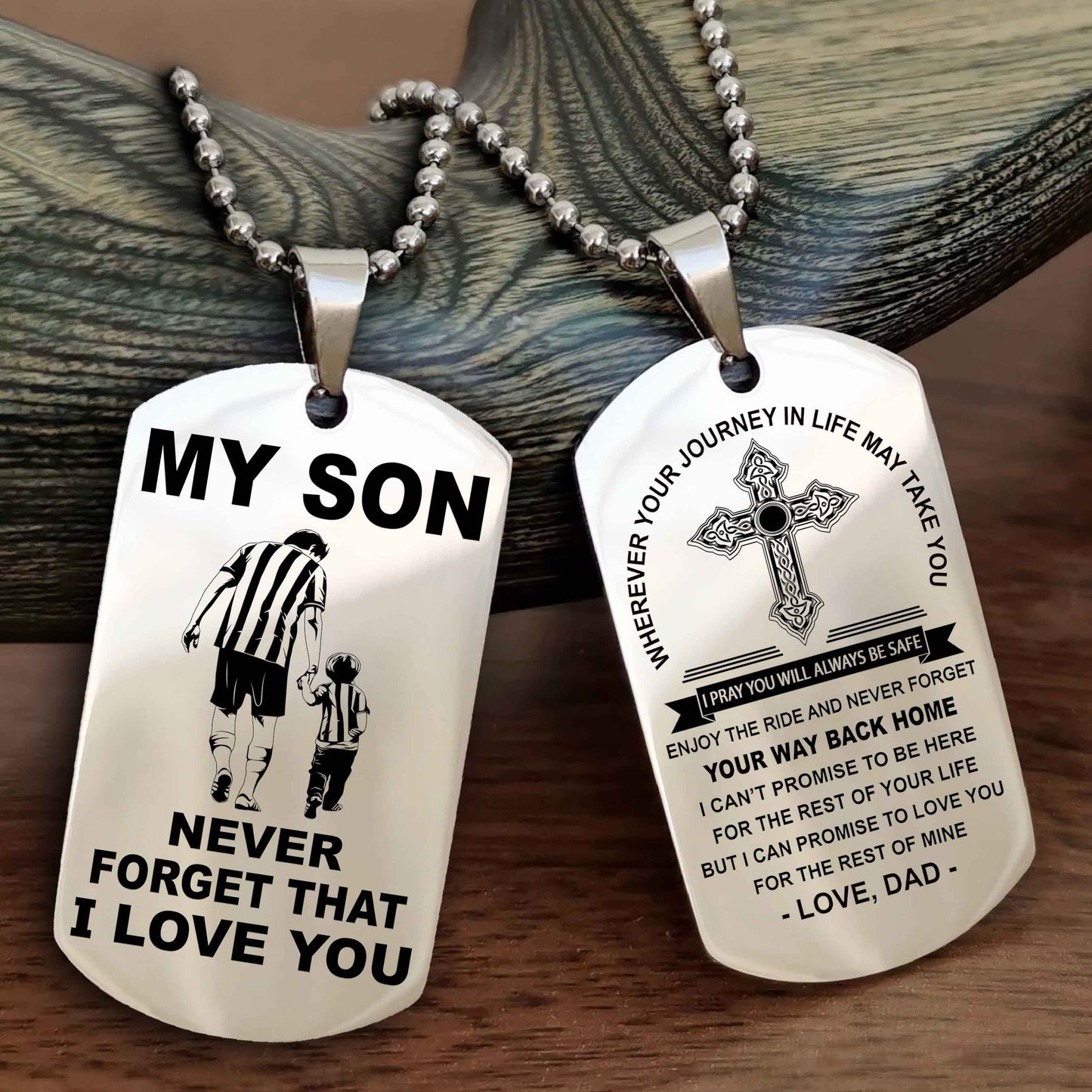 Knight Templar Cross Double Sided Dog Tag To My Son Never Forget That I Love You - Gift For Son Never Forget Your Way Back Home