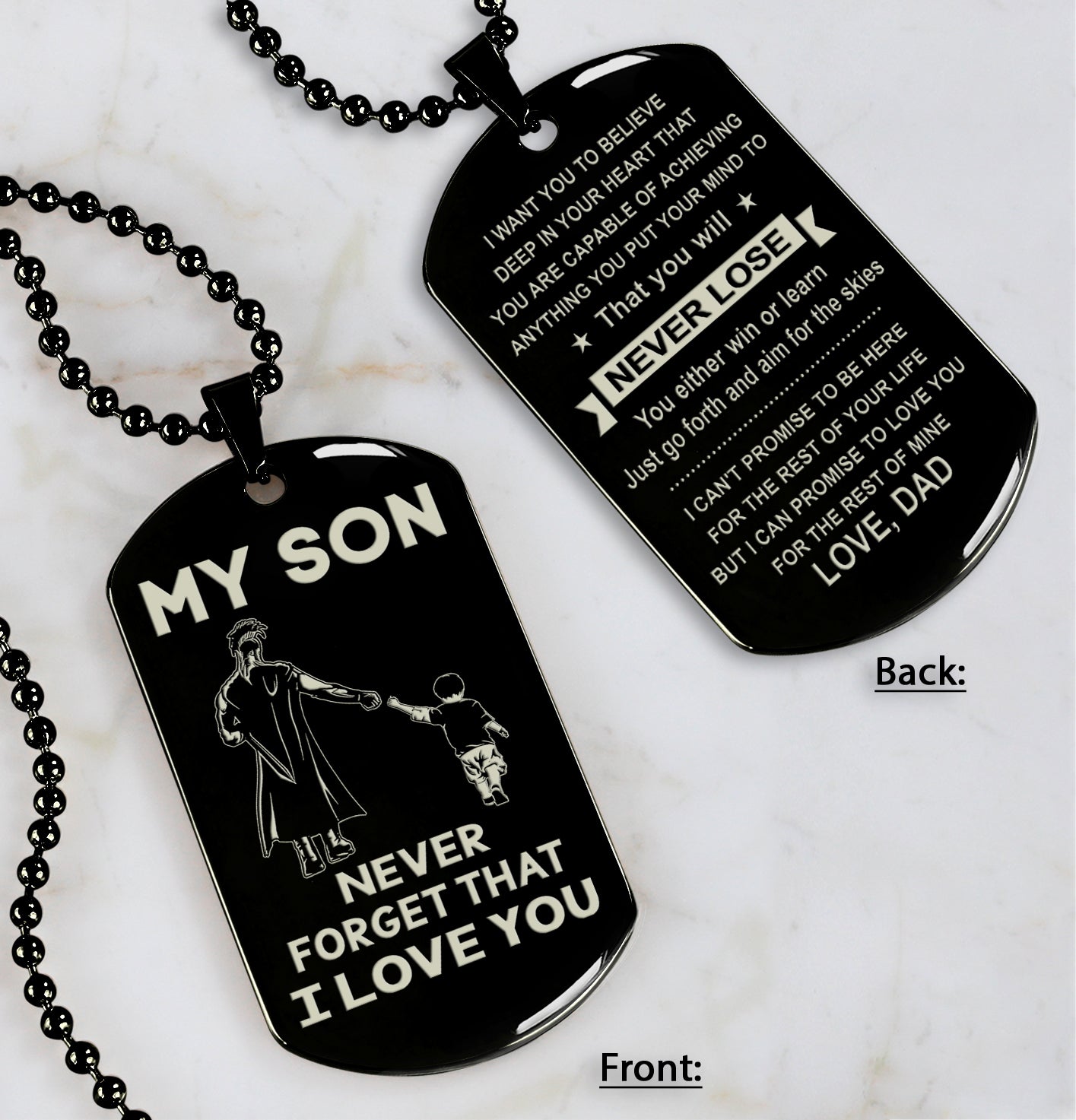 DRB Personalized Double Sided Dog Tag To My Son Never Forget That I Love You - You Will Never Lose You Either Win Or Learn