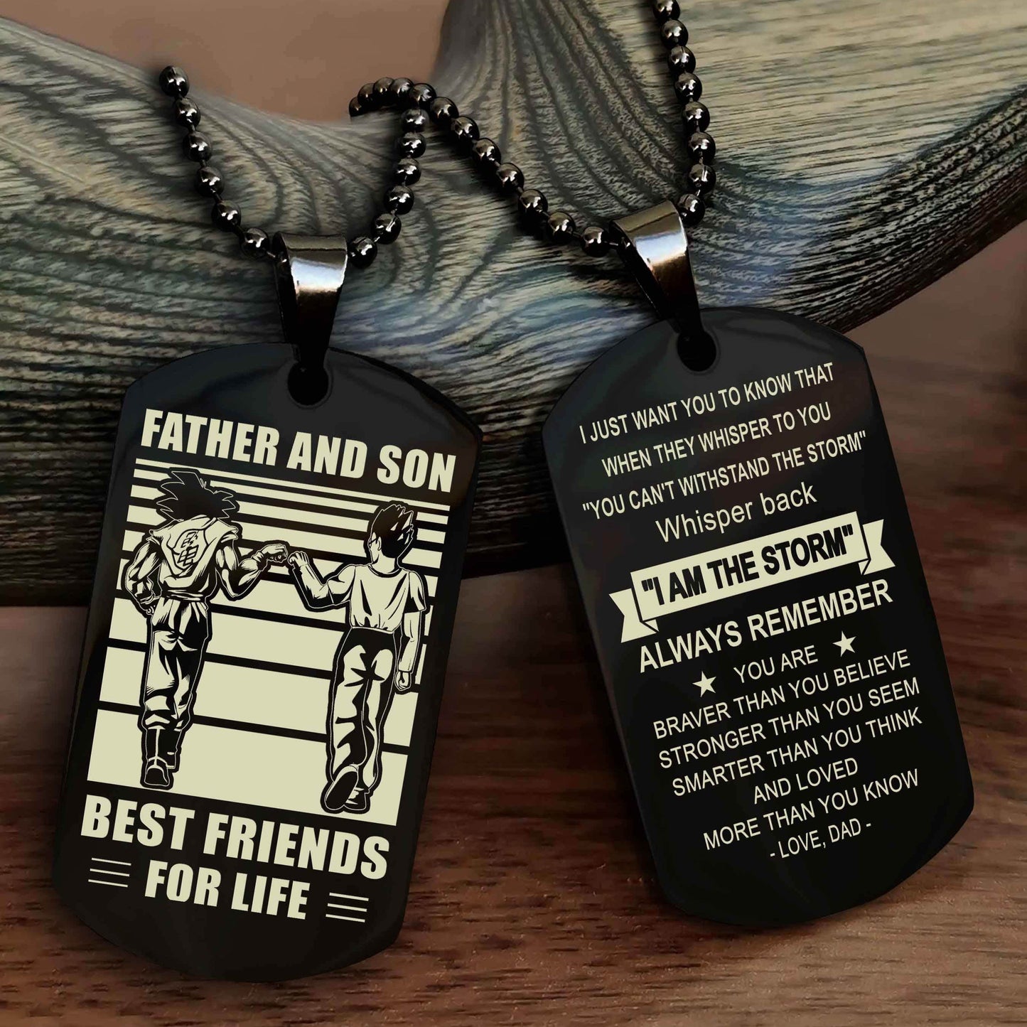DRB Personalized Double Sided Dog Tag Silver To My Son I Love You - Whisper Back I'm The Storm