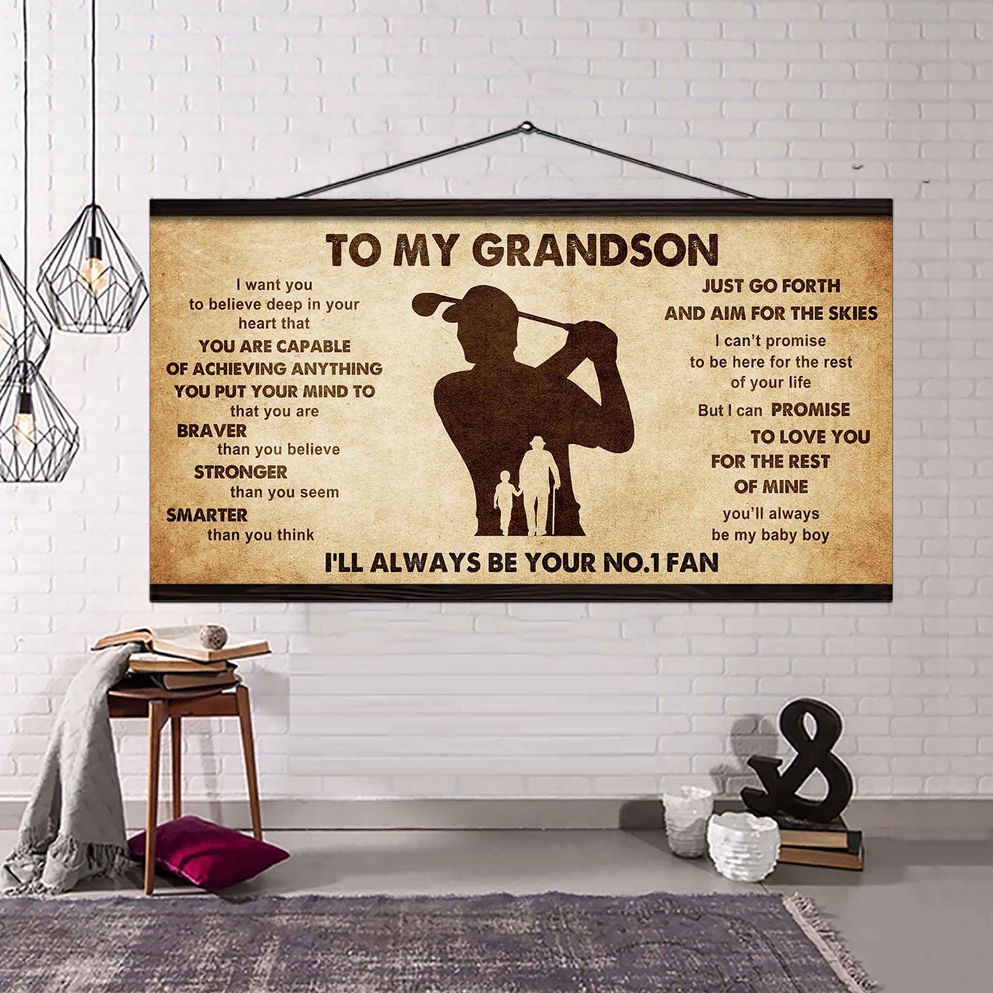 Personalized Sport Poster Canvas I'll Be Your No 1 Fan Grandpa To Grandson - That You Are Braver Than You Believe Just Go Forth