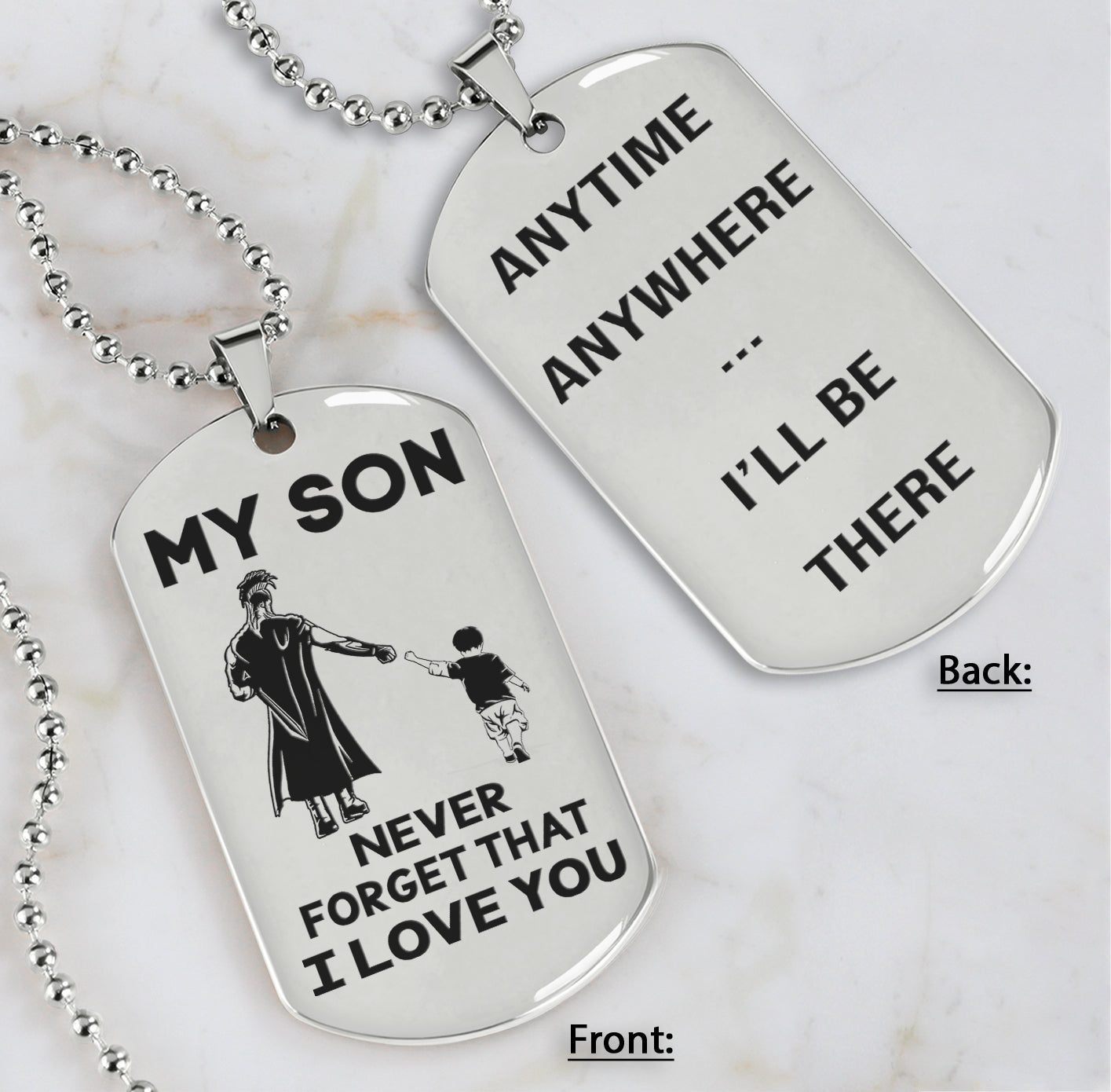 DRB Personalized Double Sided Dog Tag To My Son Never Forget That I Love You - Anytime Anywhere I Will Be There