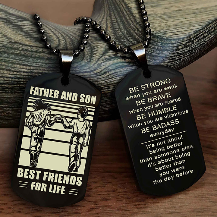 Viking Personalized Double Sided Dog Tag Silver To My Son I Love You - Be Strong When You Are Weak Gift From Dad To Son