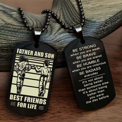 Viking Personalized Double Sided Dog Tag Silver To My Son I Love You - Be Strong When You Are Weak Gift From Dad To Son