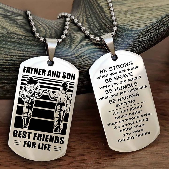 Viking Personalized Double Sided Dog Tag Silver To My Son I Love You - Be Strong When You Are Weak Gift From Dad To Son