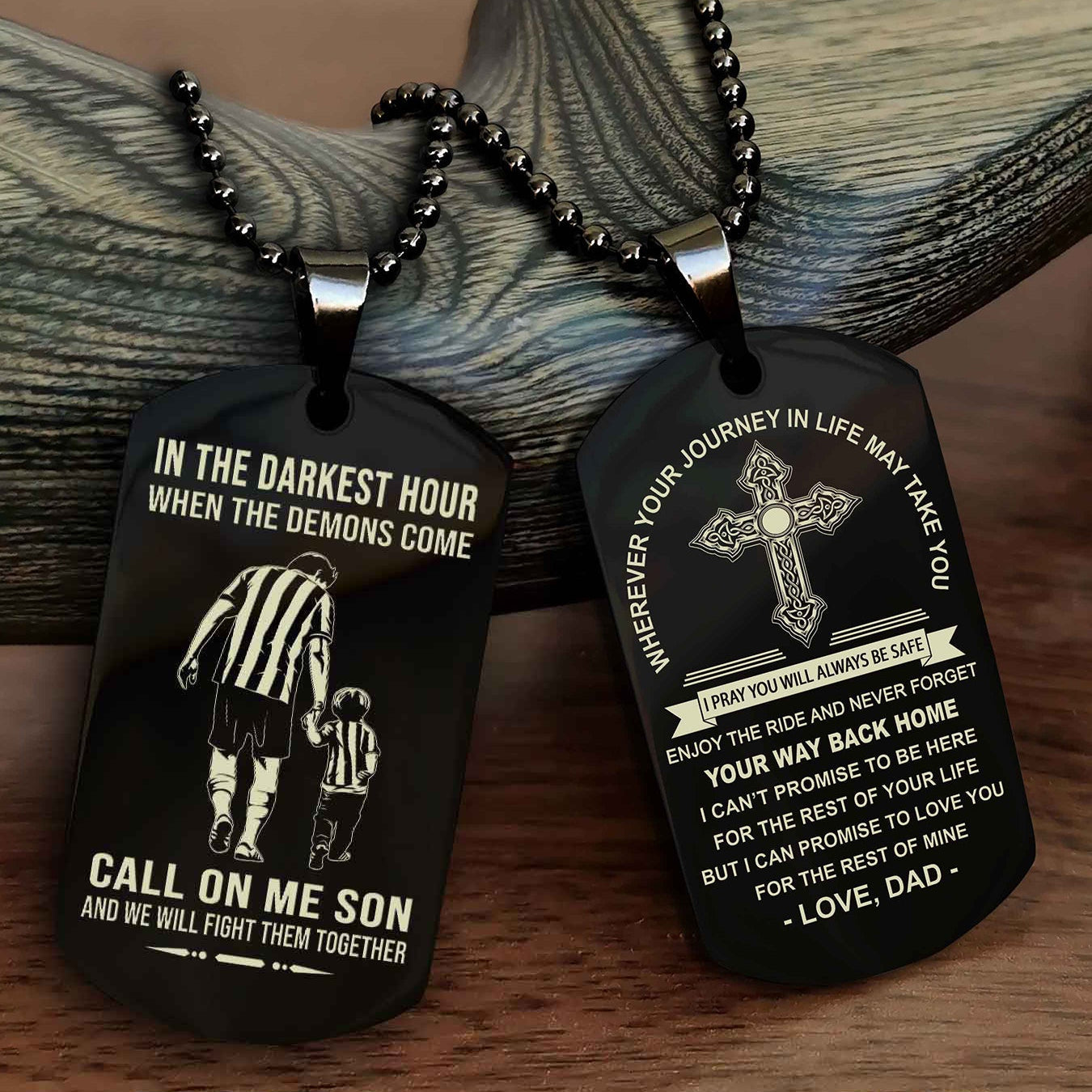 DRB Double Sided Cross Dog Tag Call On Me Son - Gift For Son From Dad Your Way Back Home