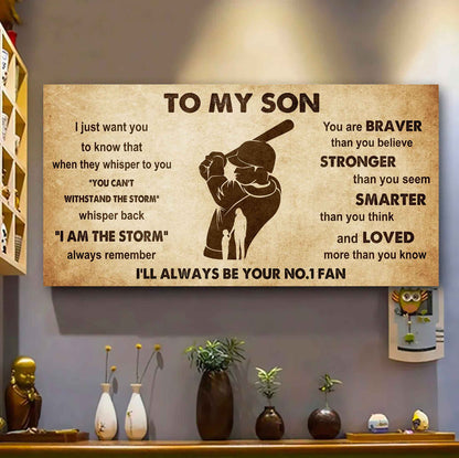 Personalized Sport Poster Canvas I'll Be Your No 1 Fan Mom To Son - Whisper Back I'm The Storm