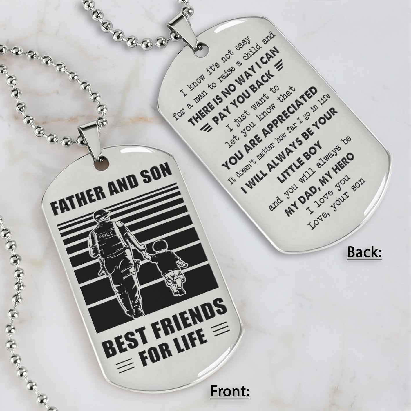 Customized Family Double Side Dog Tag Father And Son Best Friend For Life I Know It's Not Easy - I Will Always Be Your Little Boy Gift From Son To Dad Father's Day Gift