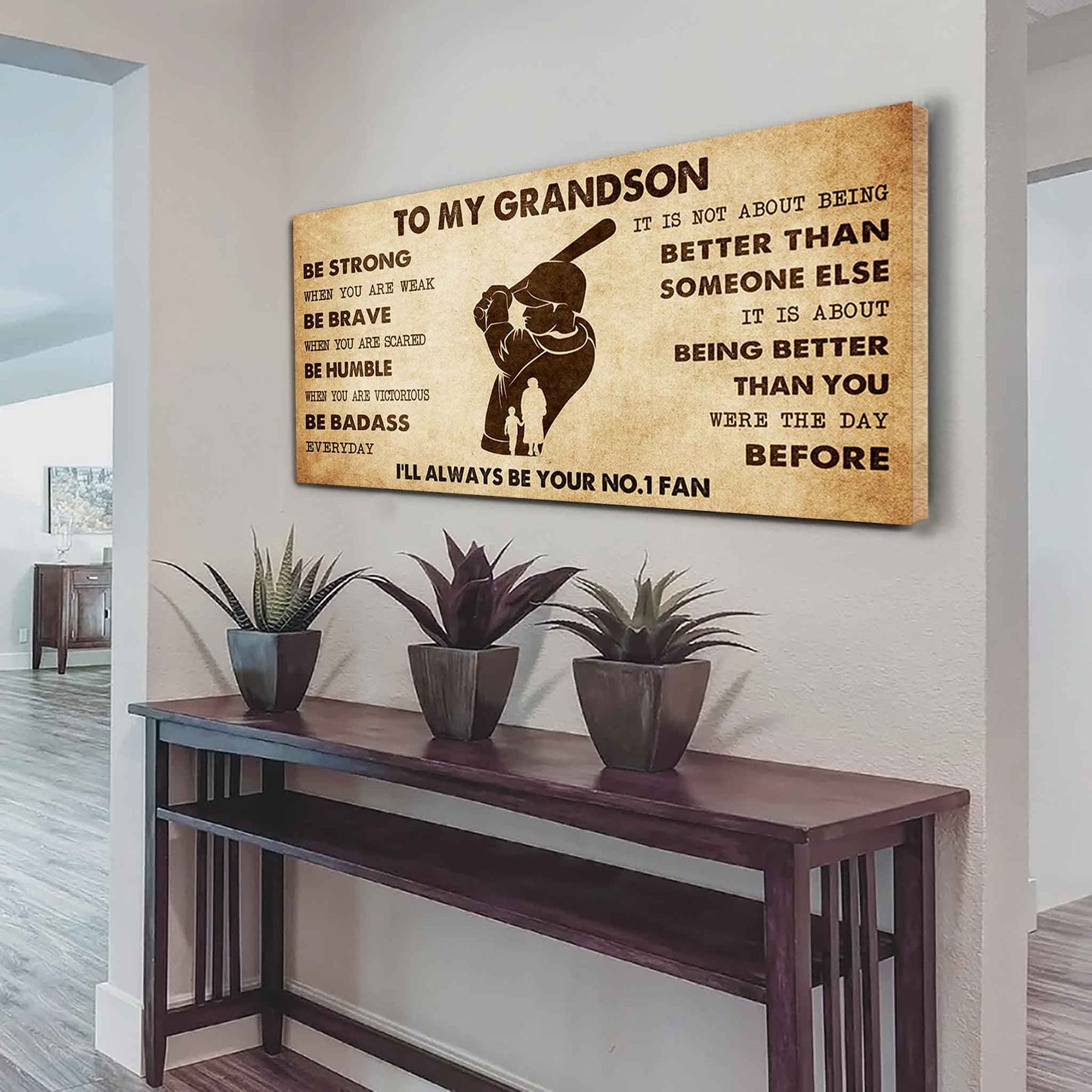 Personalized Sport Poster Canvas I'll Be Your No 1 Fan Grandma To Grandson - Be Strong When You Are Weak Be Badass Everyday