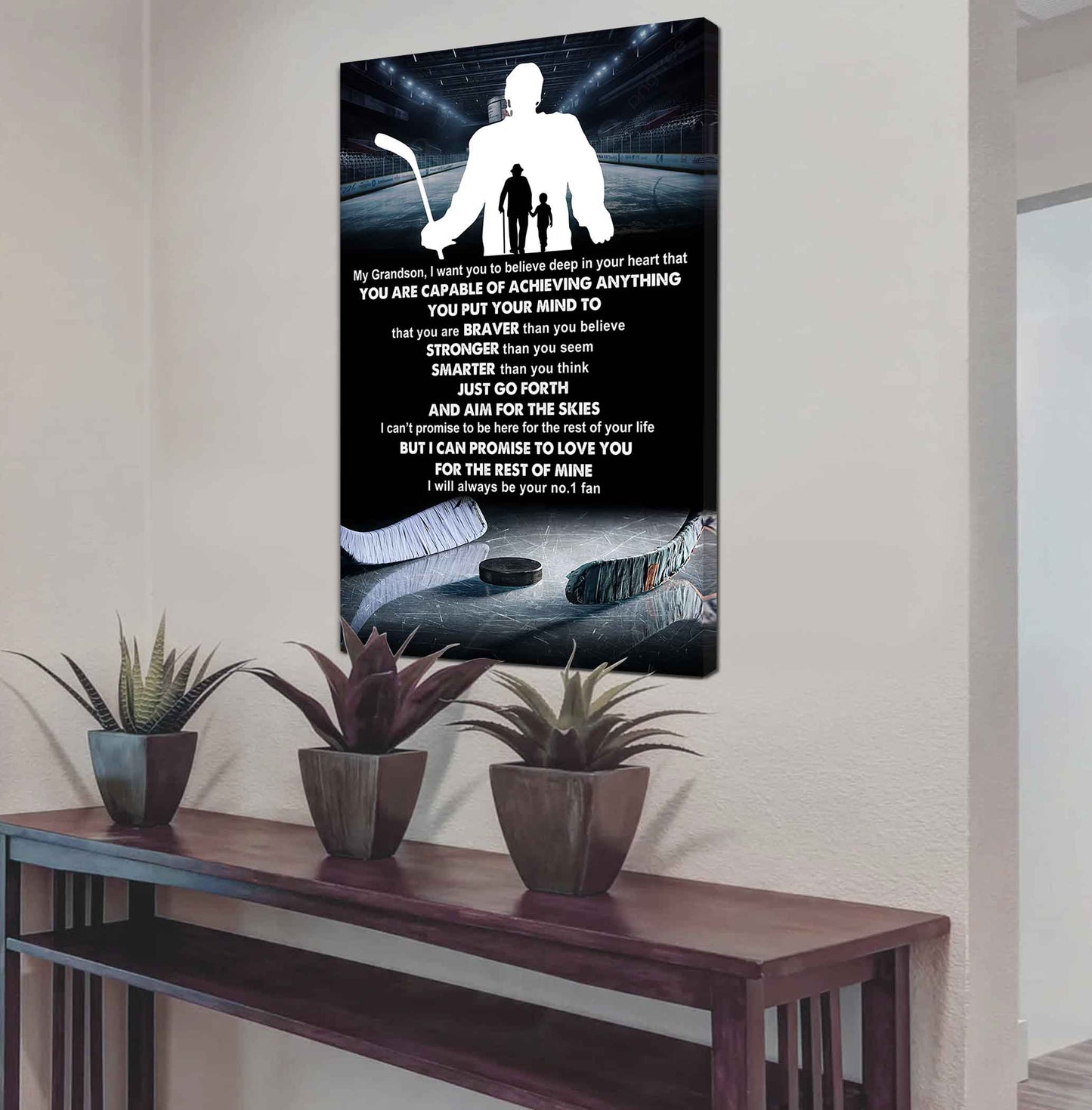 American Football Poster Canvas Grandpa To Grandson - That You Are Braver Than You Believe You Are Capable Of I Will Always Your No 1 Fan