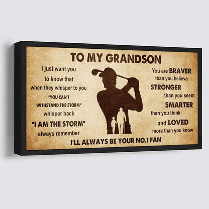 Personalized Sport Poster Canvas I'll Be Your No 1 Fan Grandpa To Grandson - Whisper Back I'm The Storm