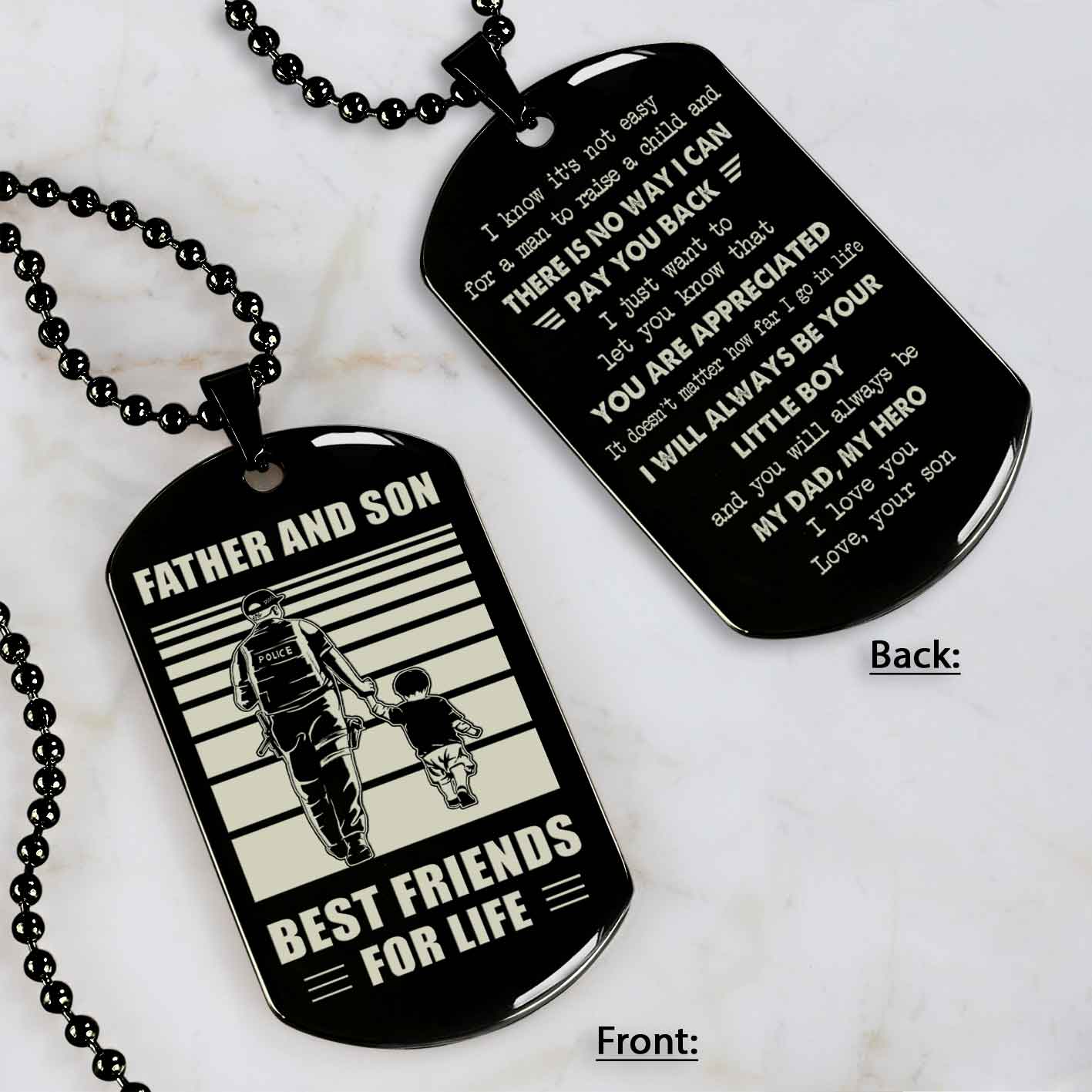 Customized Family Double Side Dog Tag Father And Son Best Friend For Life I Know It's Not Easy - I Will Always Be Your Little Boy Gift From Son To Dad Father's Day Gift