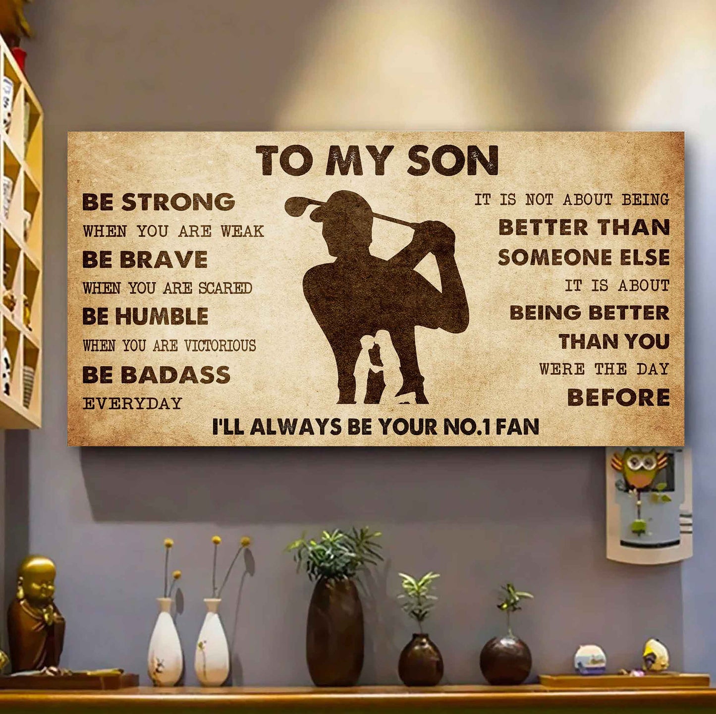 Personalized Sport Poster Canvas I'll Be Your No 1 Fan Mom To Son - Be Strong When You Are Weak Be Badass Everyday