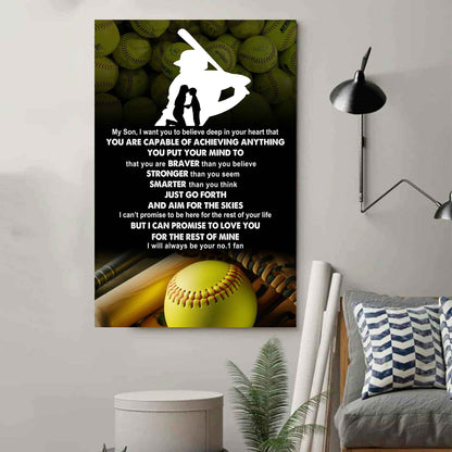 Baseball Poster Canvas Mom To Son - That You Are Braver Than You Believe You Are Capable Of I Will Always Your No 1 Fan