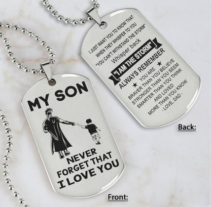 DRB Personalized Double Sided Dog Tag To My Son Never Forget That I Love You - Whisper Back I'm The Storm