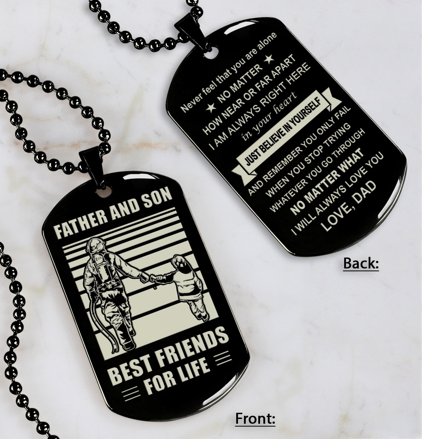 DRB Personalized Double Sided Dog Tag Father And Son Best Friends For Life - Just Believe In Yourself I Love You